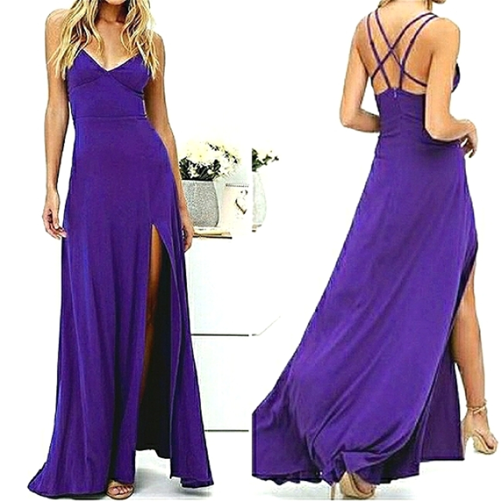 Lulu's Purple Strappy Maxi Dress with Front Slit